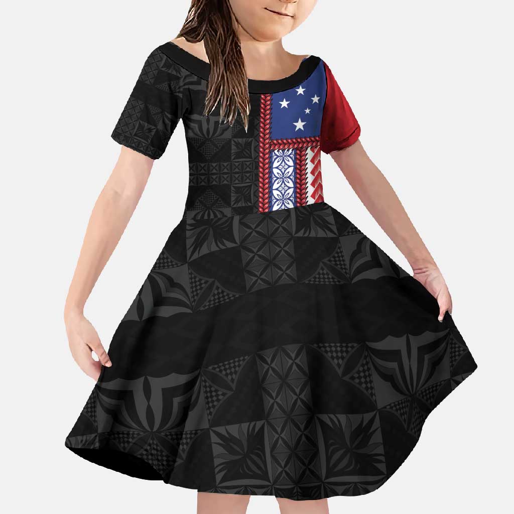 Samoa Flag Family Matching Off Shoulder Maxi Dress and Hawaiian Shirt Ula Fala With Samoan Siapo - Polynesian Pride