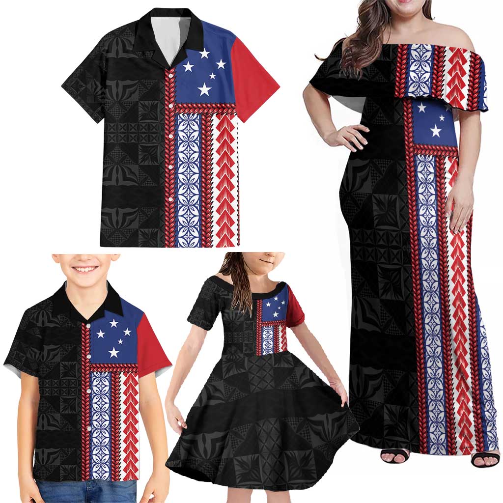 Samoa Flag Family Matching Off Shoulder Maxi Dress and Hawaiian Shirt Ula Fala With Samoan Siapo - Polynesian Pride