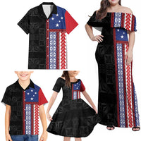 Samoa Flag Family Matching Off Shoulder Maxi Dress and Hawaiian Shirt Ula Fala With Samoan Siapo - Polynesian Pride