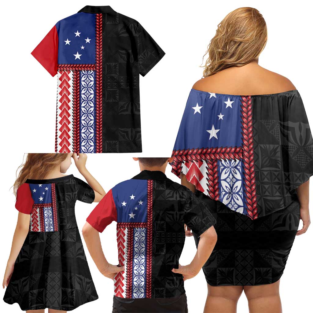 Samoa Flag Family Matching Off Shoulder Short Dress and Hawaiian Shirt Ula Fala With Samoan Siapo - Polynesian Pride