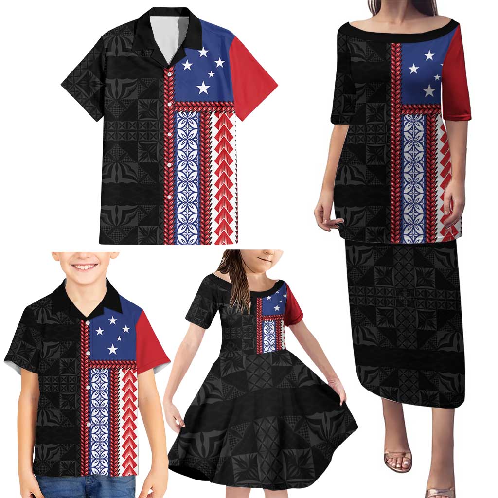 Samoa Flag Family Matching Puletasi and Hawaiian Shirt Ula Fala With Samoan Siapo LT05 - Polynesian Pride