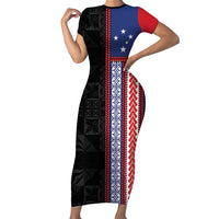 Samoa Flag Family Matching Short Sleeve Bodycon Dress and Hawaiian Shirt Ula Fala With Samoan Siapo - Polynesian Pride
