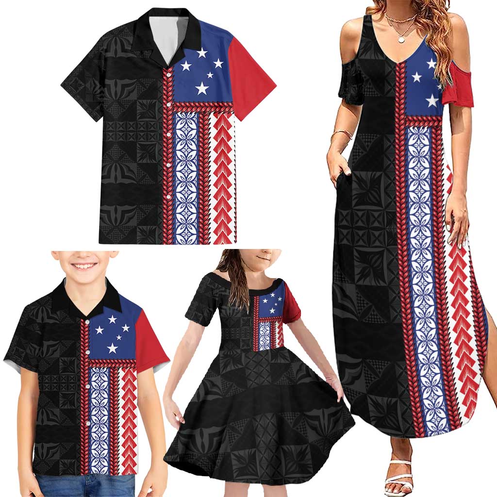 Samoa Flag Family Matching Summer Maxi Dress and Hawaiian Shirt Ula Fala With Samoan Siapo - Polynesian Pride