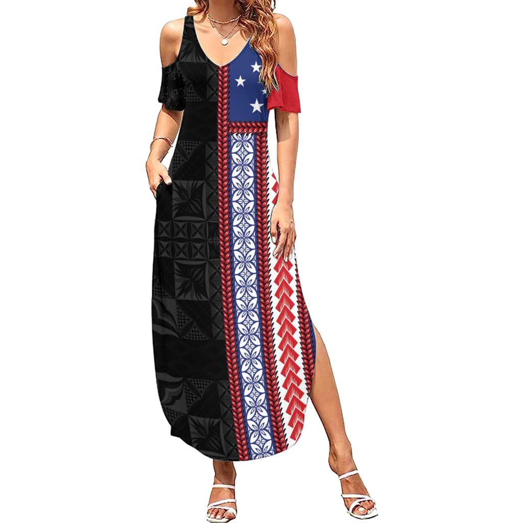 Samoa Flag Family Matching Summer Maxi Dress and Hawaiian Shirt Ula Fala With Samoan Siapo - Polynesian Pride