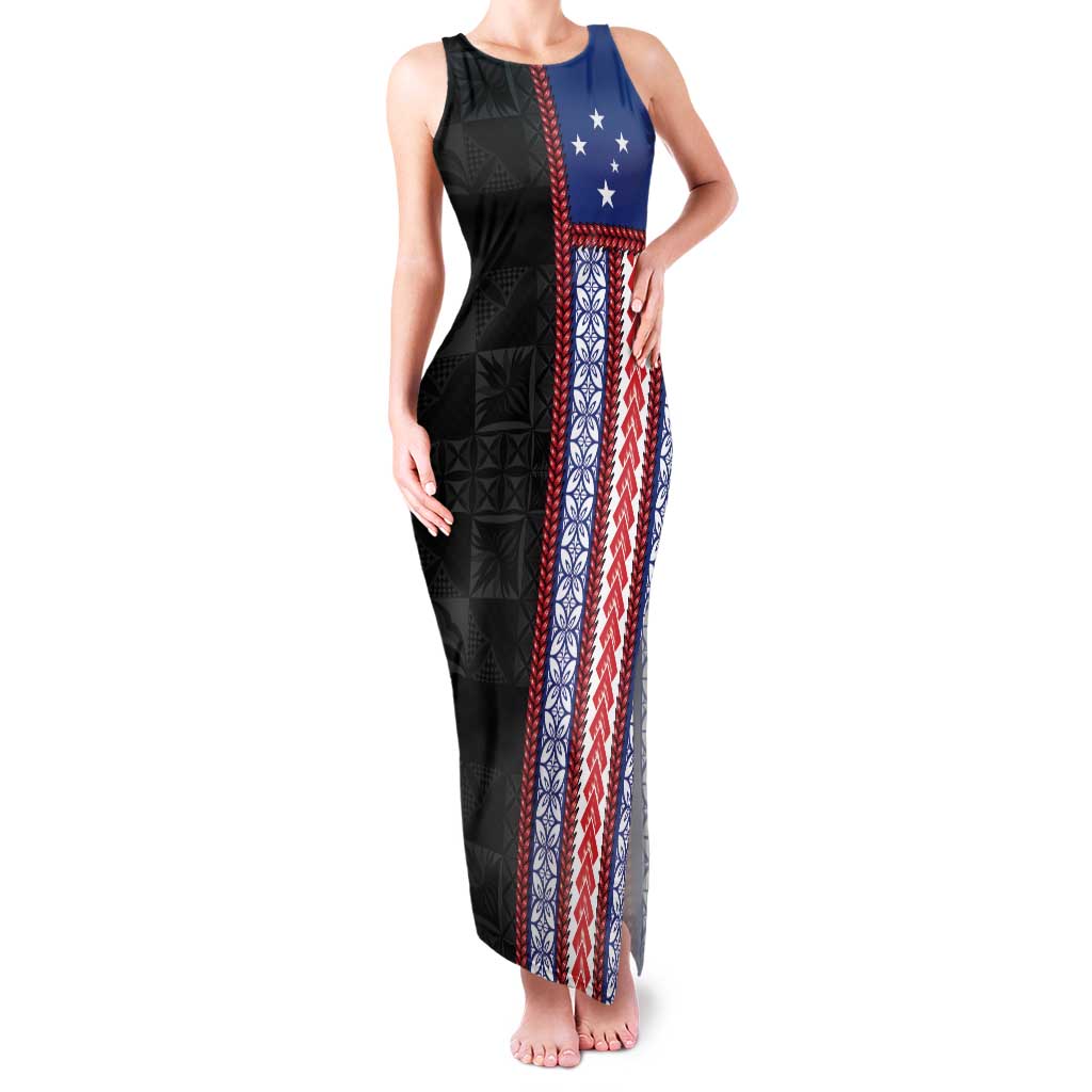 Samoa Flag Family Matching Tank Maxi Dress and Hawaiian Shirt Ula Fala With Samoan Siapo - Polynesian Pride