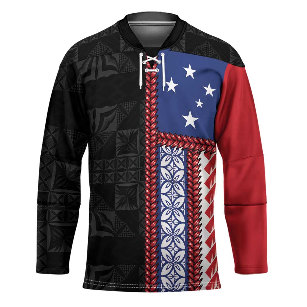 Samoa Flag Hockey Jersey Ula Fala With Samoan Siapo LT05 Unisex Black - Polynesian Pride