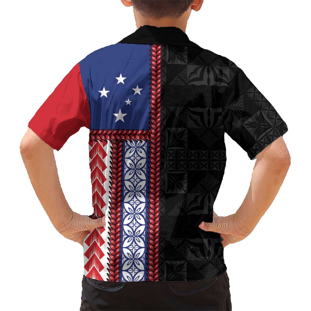 Samoa Flag Kid Hawaiian Shirt Ula Fala With Samoan Siapo - Polynesian Pride