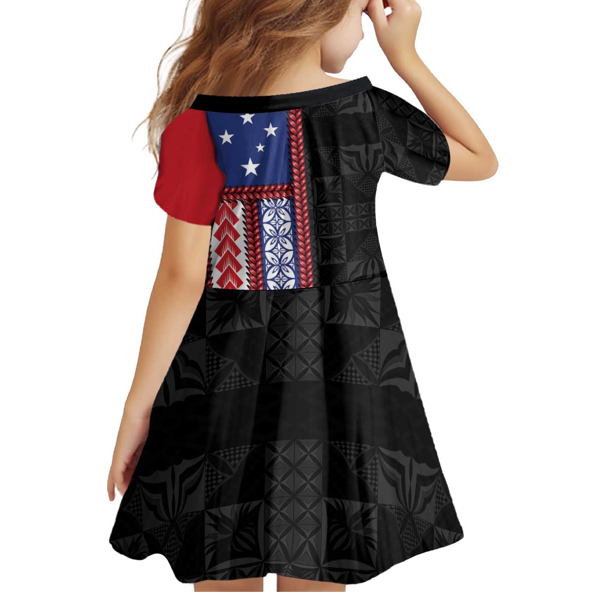 Samoa Flag Kid Short Sleeve Dress Ula Fala With Samoan Siapo - Polynesian Pride