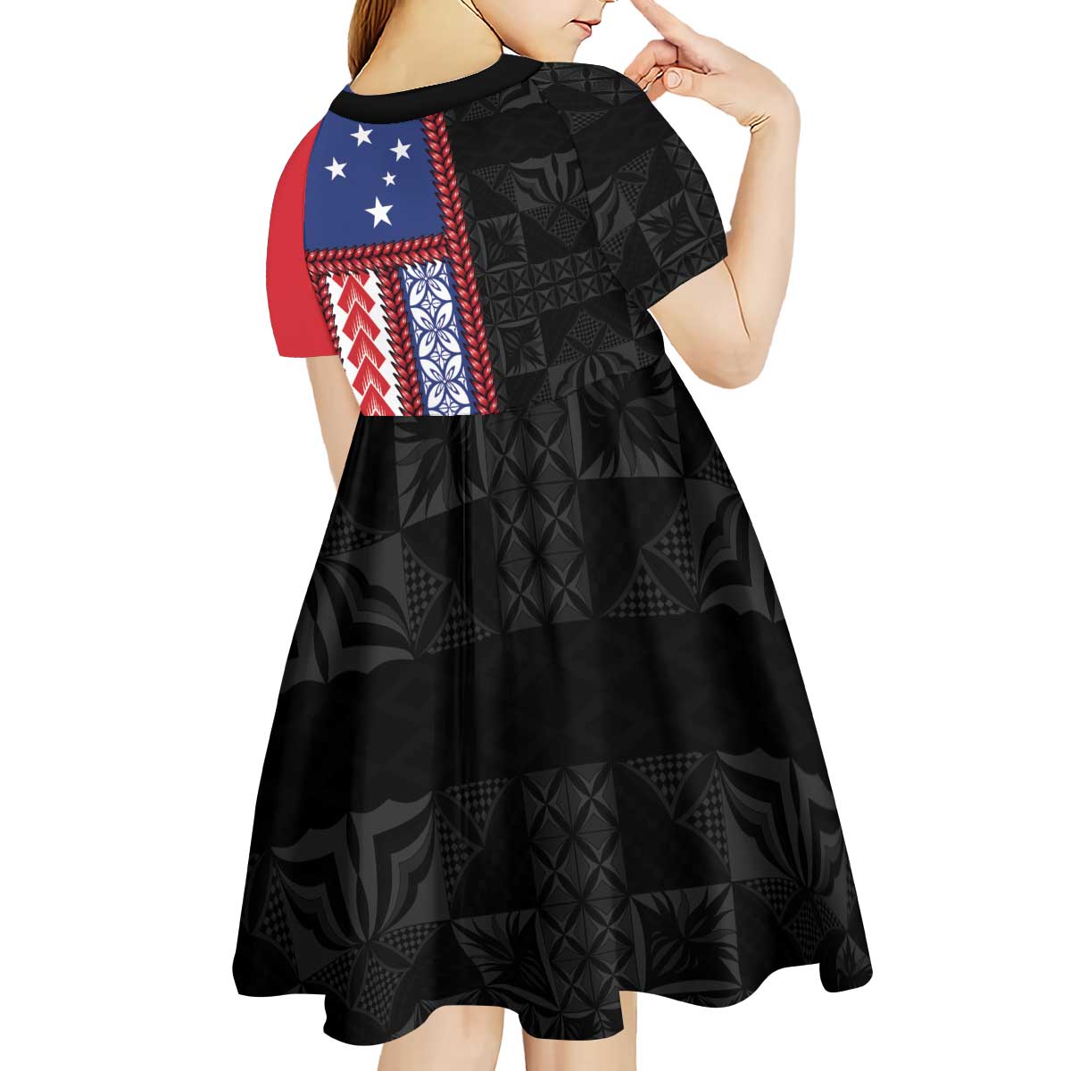 Samoa Flag Kid Short Sleeve Dress Ula Fala With Samoan Siapo - Polynesian Pride