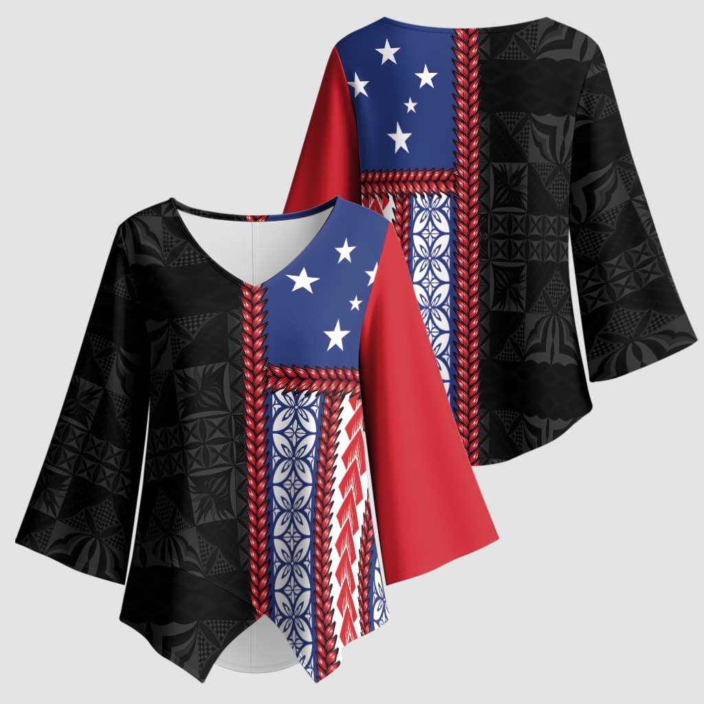 Samoa Flag Kimono Sleeve Blouse Ula Fala With Samoan Siapo - Polynesian Pride