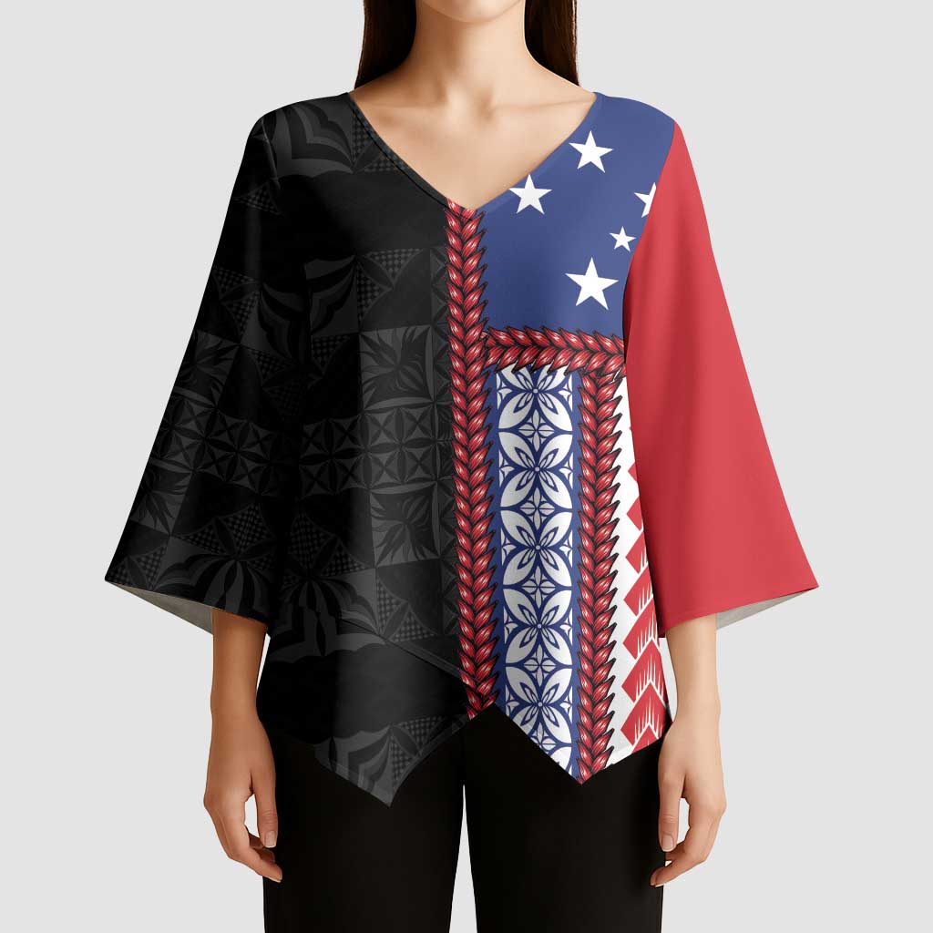 Samoa Flag Kimono Sleeve Blouse Ula Fala With Samoan Siapo - Polynesian Pride