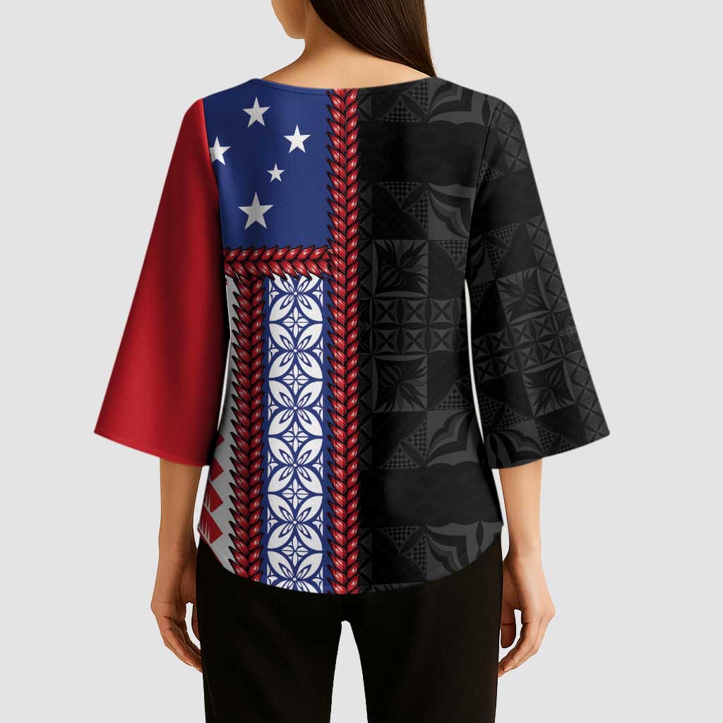 Samoa Flag Kimono Sleeve Blouse Ula Fala With Samoan Siapo - Polynesian Pride