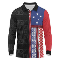 Samoa Flag Long Sleeve Polo Shirt Ula Fala With Samoan Siapo - Polynesian Pride