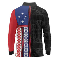 Samoa Flag Long Sleeve Polo Shirt Ula Fala With Samoan Siapo - Polynesian Pride