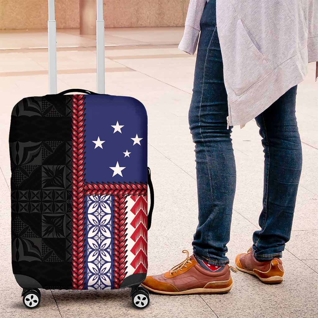 Samoa Flag Luggage Cover Ula Fala With Samoan Siapo LT05 Black - Polynesian Pride