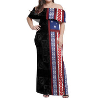 Samoa Flag Off Shoulder Maxi Dress Ula Fala With Samoan Siapo - Polynesian Pride