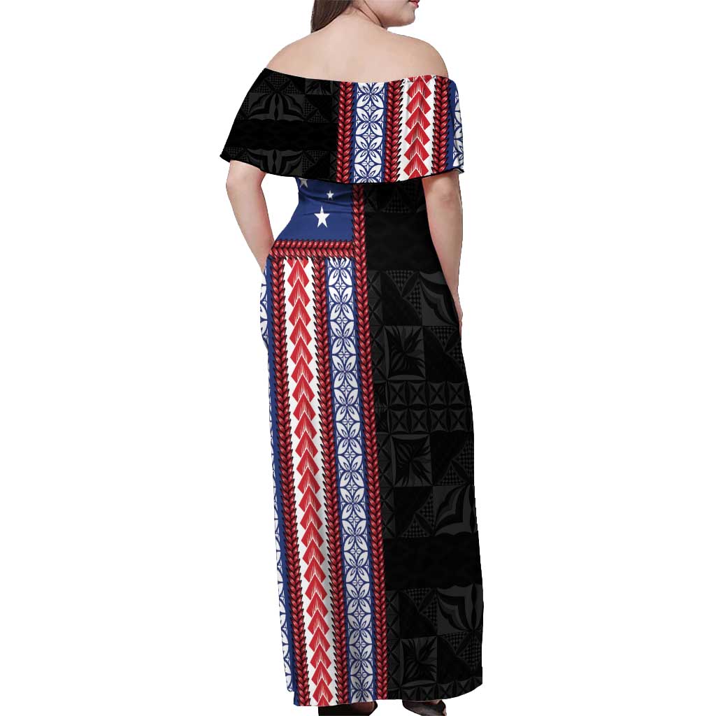 Samoa Flag Off Shoulder Maxi Dress Ula Fala With Samoan Siapo - Polynesian Pride