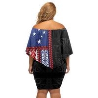 Samoa Flag Off Shoulder Short Dress Ula Fala With Samoan Siapo - Polynesian Pride
