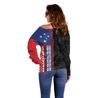 Samoa Flag Off Shoulder Sweater Ula Fala With Samoan Siapo - Polynesian Pride