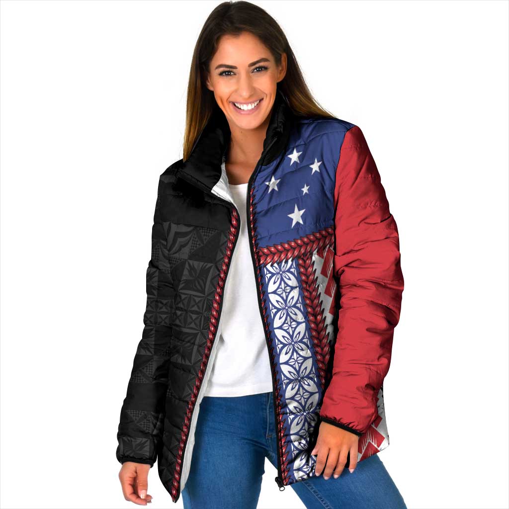 Samoa Flag Padded Jacket Ula Fala With Samoan Siapo - Polynesian Pride