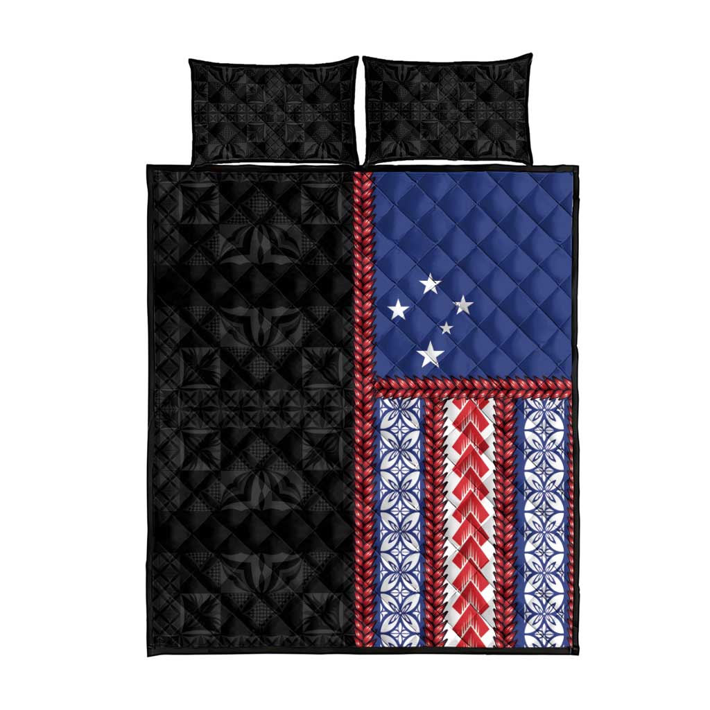 Samoa Flag Quilt Bed Set Ula Fala With Samoan Siapo - Polynesian Pride