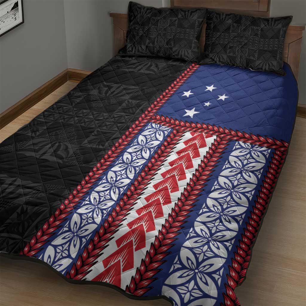 Samoa Flag Quilt Bed Set Ula Fala With Samoan Siapo - Polynesian Pride