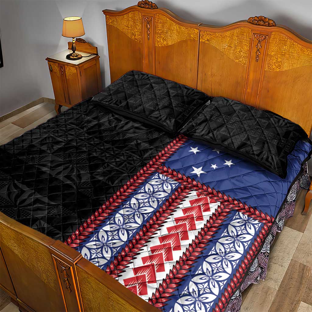Samoa Flag Quilt Bed Set Ula Fala With Samoan Siapo - Polynesian Pride