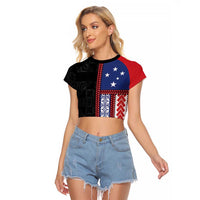Samoa Flag Raglan Cropped T Shirt Ula Fala With Samoan Siapo - Polynesian Pride