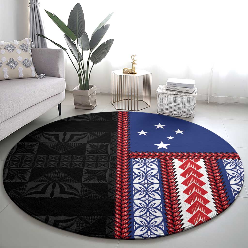 Samoa Flag Round Carpet Ula Fala With Samoan Siapo - Polynesian Pride