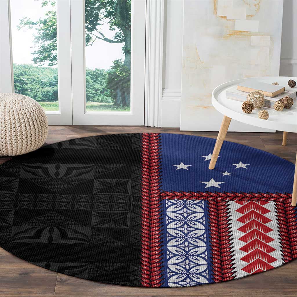 Samoa Flag Round Carpet Ula Fala With Samoan Siapo - Polynesian Pride