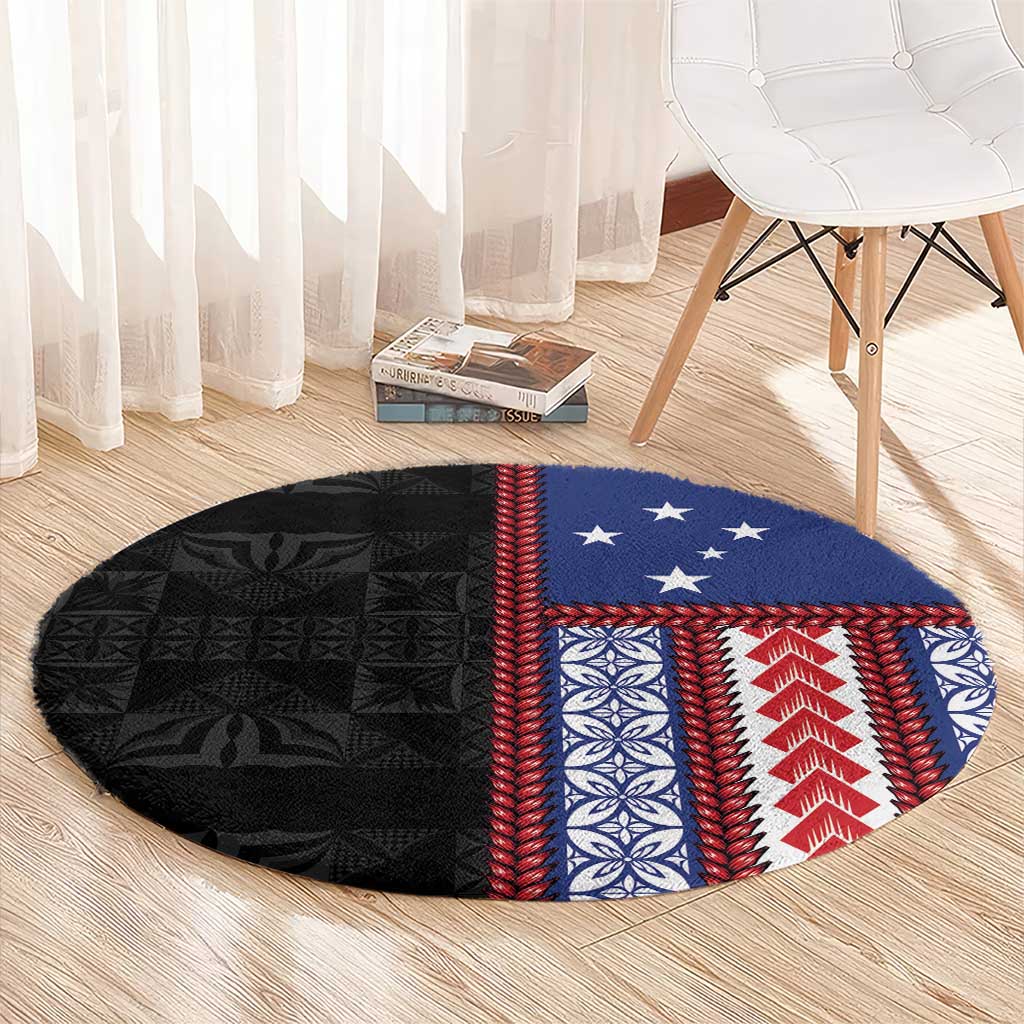 Samoa Flag Round Carpet Ula Fala With Samoan Siapo - Polynesian Pride