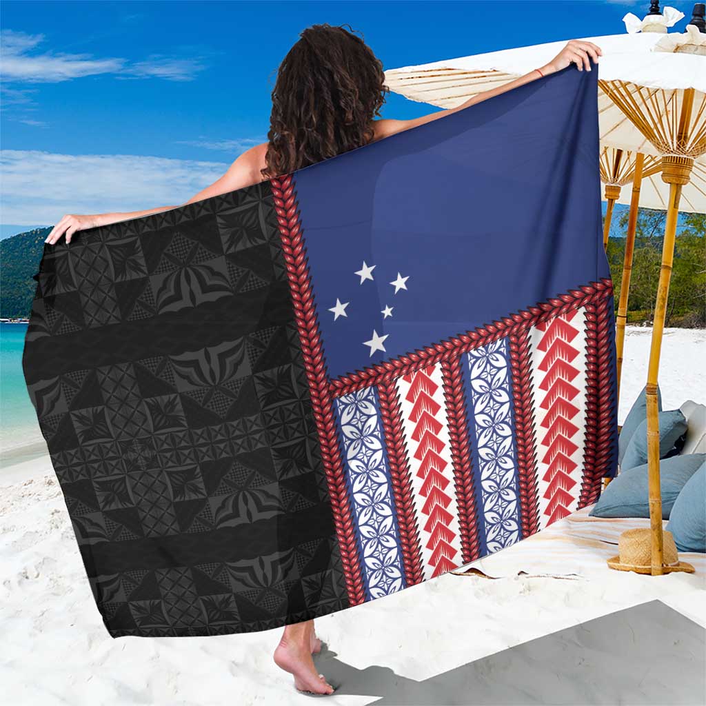 Samoa Flag Sarong Ula Fala With Samoan Siapo LT05 One Size 44 x 66 inches Black - Polynesian Pride