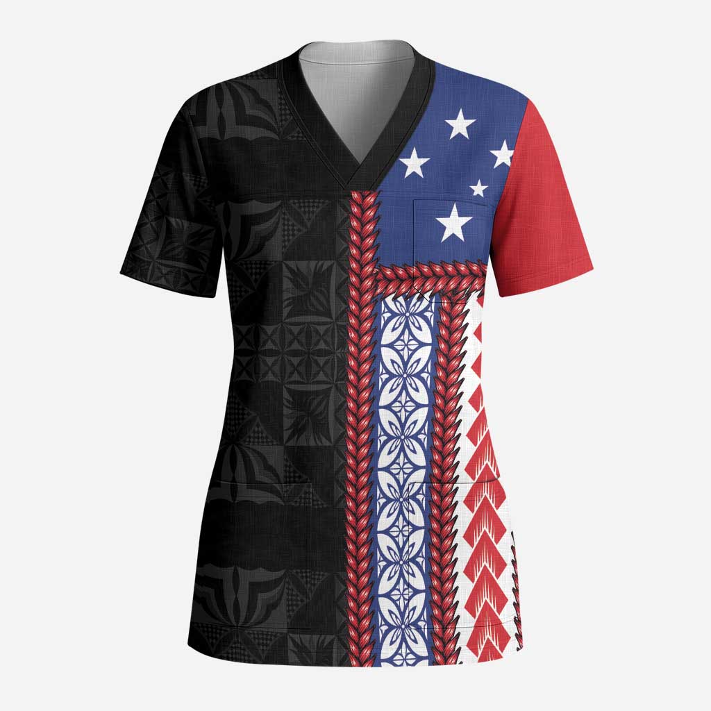 Samoa Flag Scrub Top Ula Fala With Samoan Siapo - Polynesian Pride