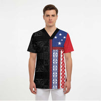 Samoa Flag Scrub Top Ula Fala With Samoan Siapo - Polynesian Pride