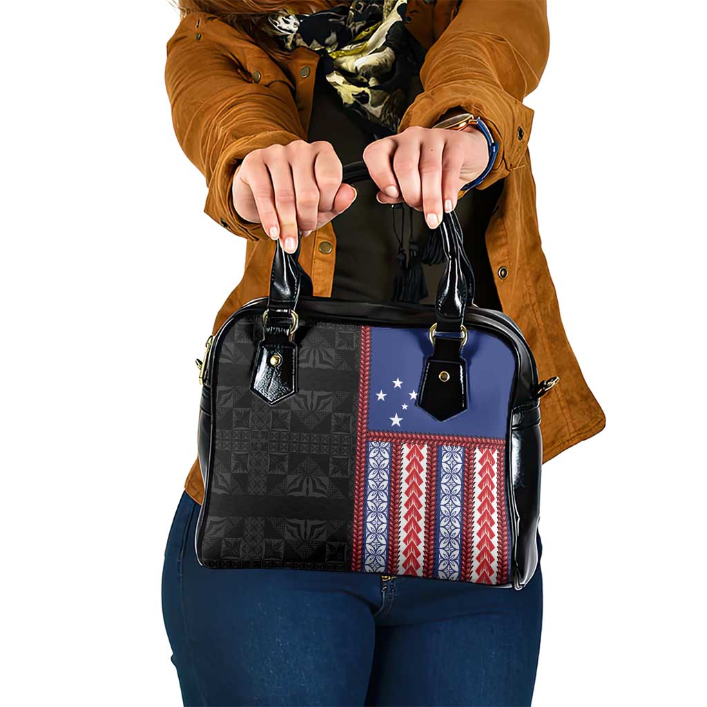 Samoa Flag Shoulder Handbag Ula Fala With Samoan Siapo LT05 One Size Black - Polynesian Pride