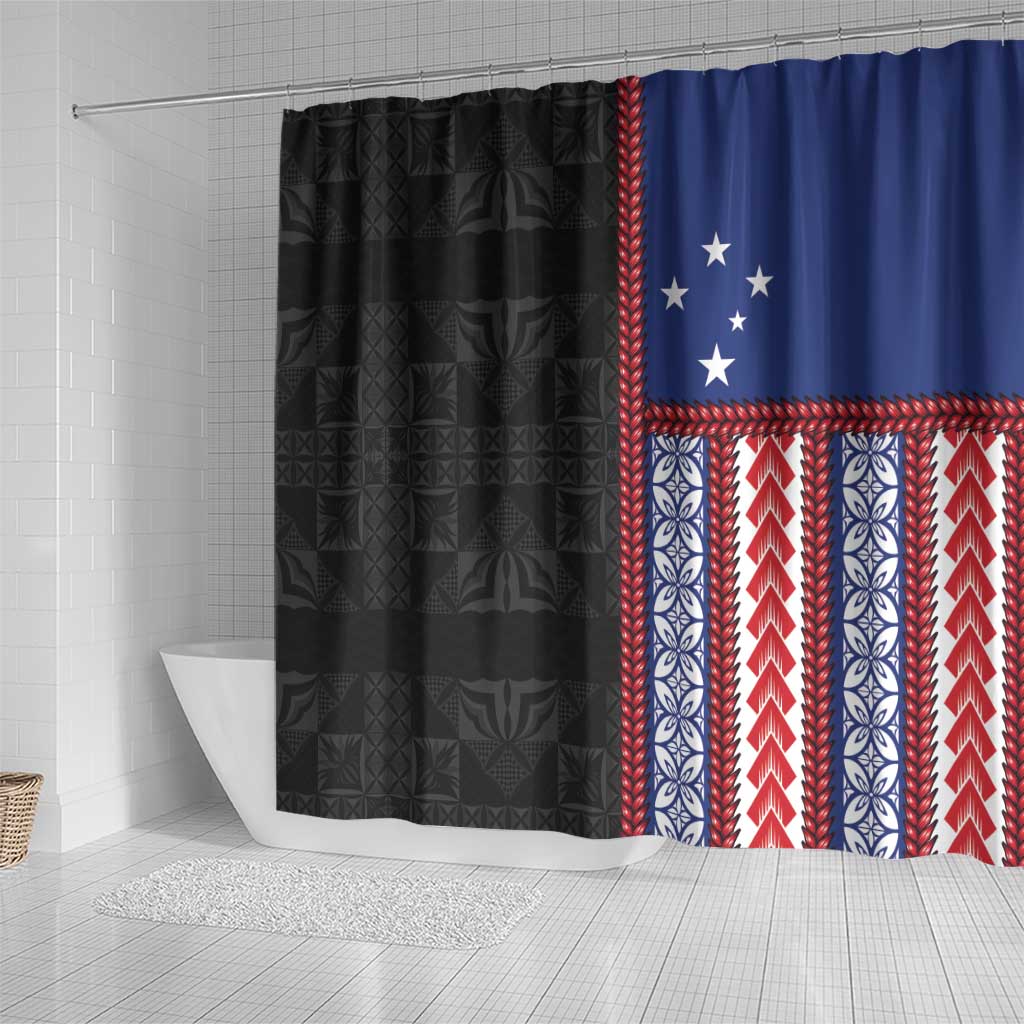 Samoa Flag Shower Curtain Ula Fala With Samoan Siapo - Polynesian Pride