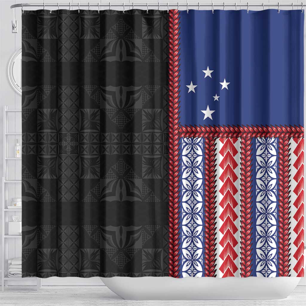 Samoa Flag Shower Curtain Ula Fala With Samoan Siapo - Polynesian Pride