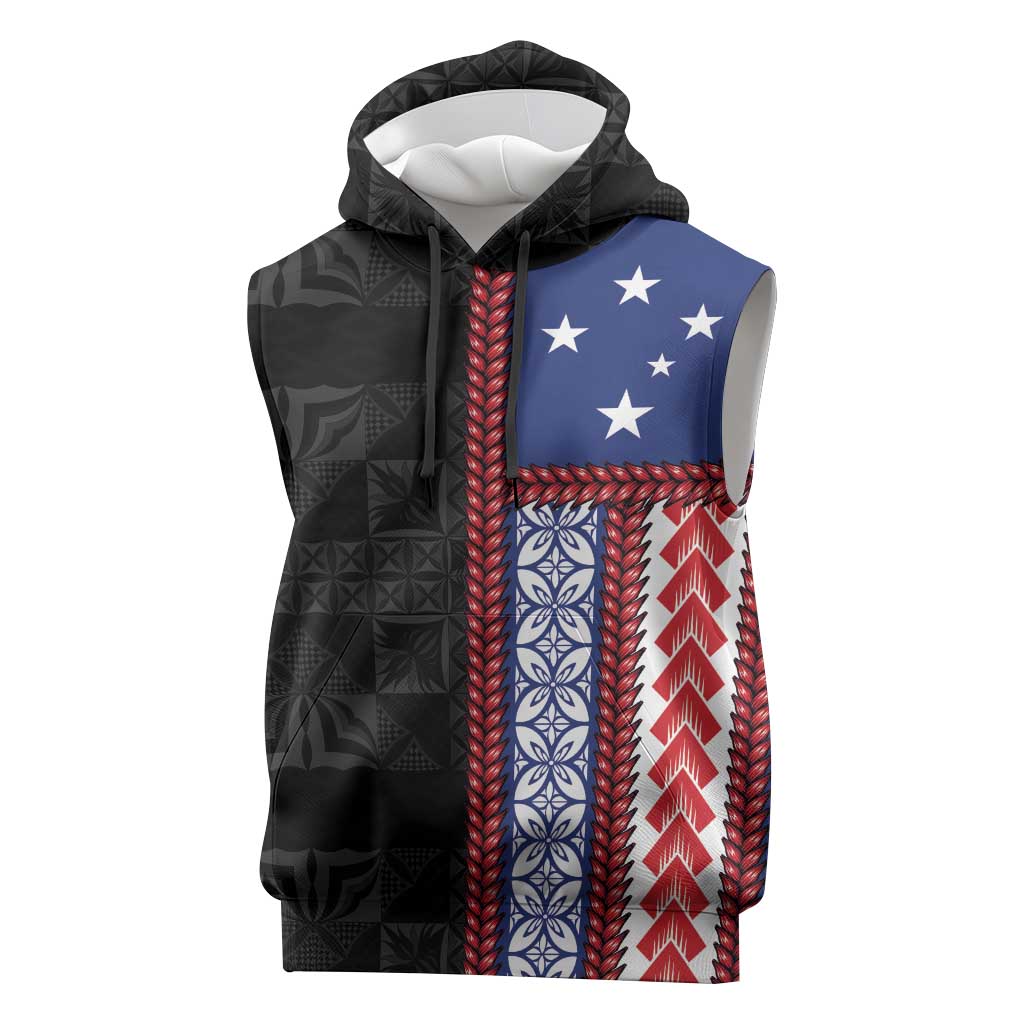 Samoa Flag Sleeveless Hoodie Ula Fala With Samoan Siapo - Polynesian Pride