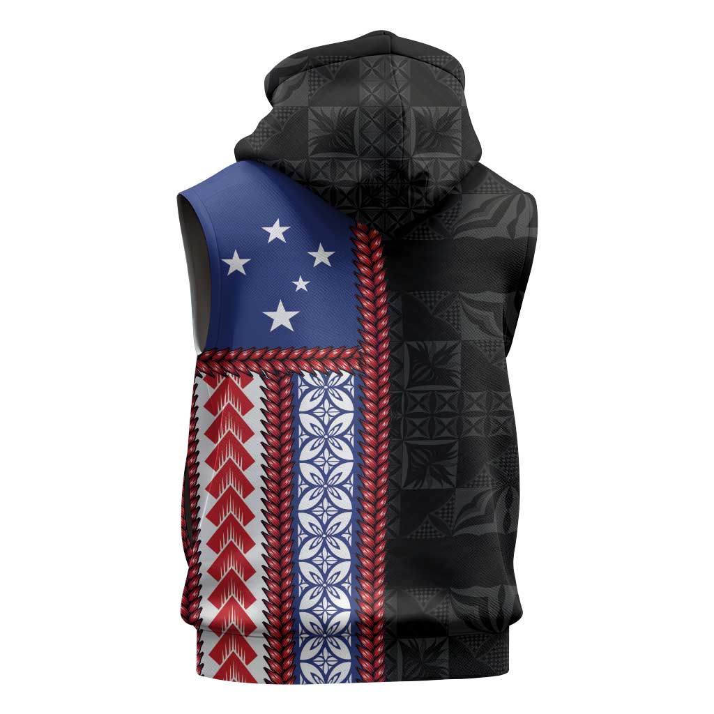 Samoa Flag Sleeveless Hoodie Ula Fala With Samoan Siapo - Polynesian Pride