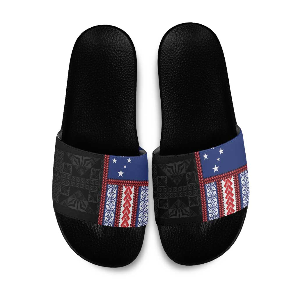 Samoa Flag Slide Sandals Ula Fala With Samoan Siapo LT05 Black - Polynesian Pride