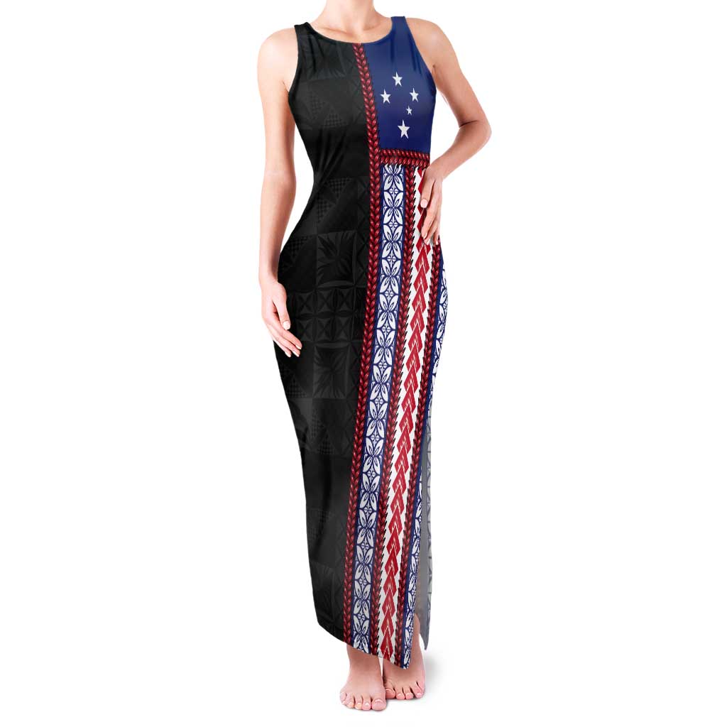 Samoa Flag Tank Maxi Dress Ula Fala With Samoan Siapo - Polynesian Pride