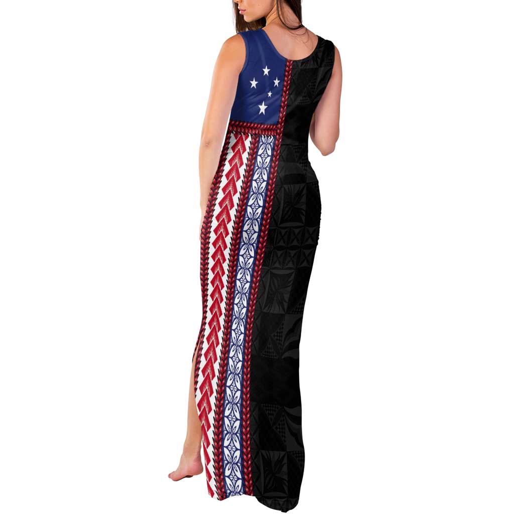 Samoa Flag Tank Maxi Dress Ula Fala With Samoan Siapo - Polynesian Pride