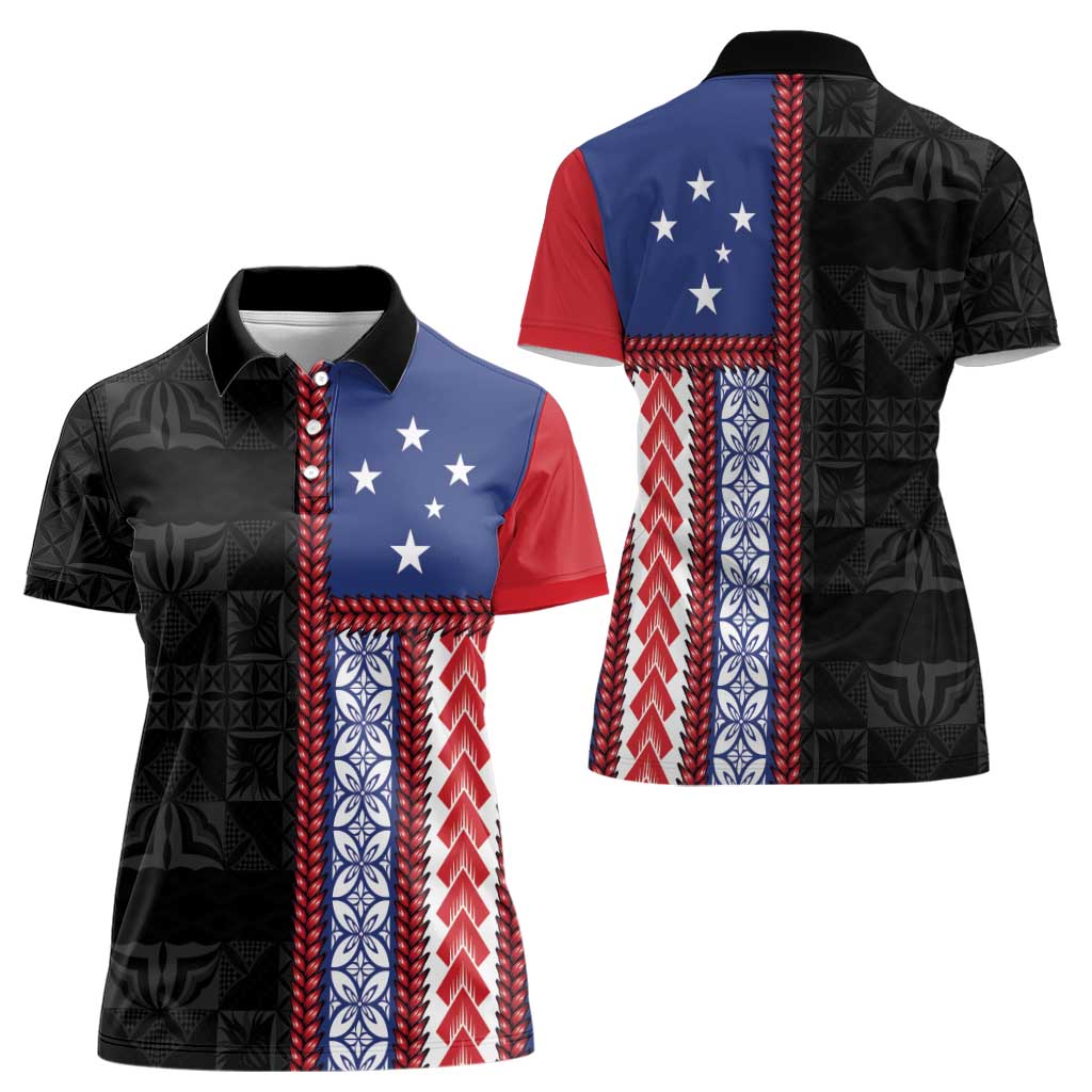 Samoa Flag Women Polo Shirt Ula Fala With Samoan Siapo - Polynesian Pride