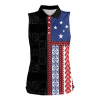 Samoa Flag Women Sleeveless Polo Shirt Ula Fala With Samoan Siapo - Polynesian Pride