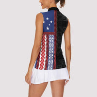 Samoa Flag Women Sleeveless Polo Shirt Ula Fala With Samoan Siapo - Polynesian Pride