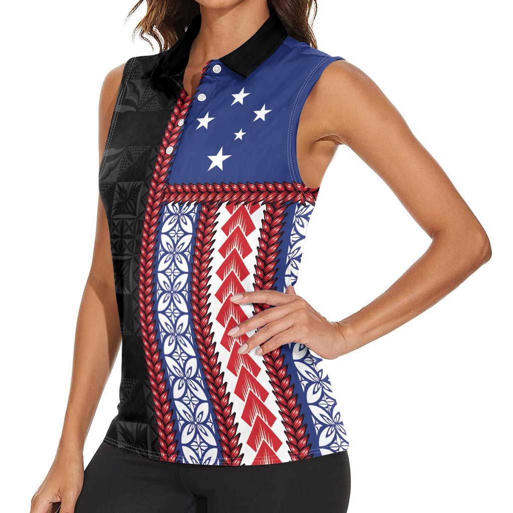 Samoa Flag Women Sleeveless Polo Shirt Ula Fala With Samoan Siapo - Polynesian Pride