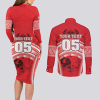 Custom Tonga Rugby Mate Ma'a Couples Matching Long Sleeve Bodycon Dress and Long Sleeve Button Shirt Tongan Pride Unique Style - Polynesian Pride