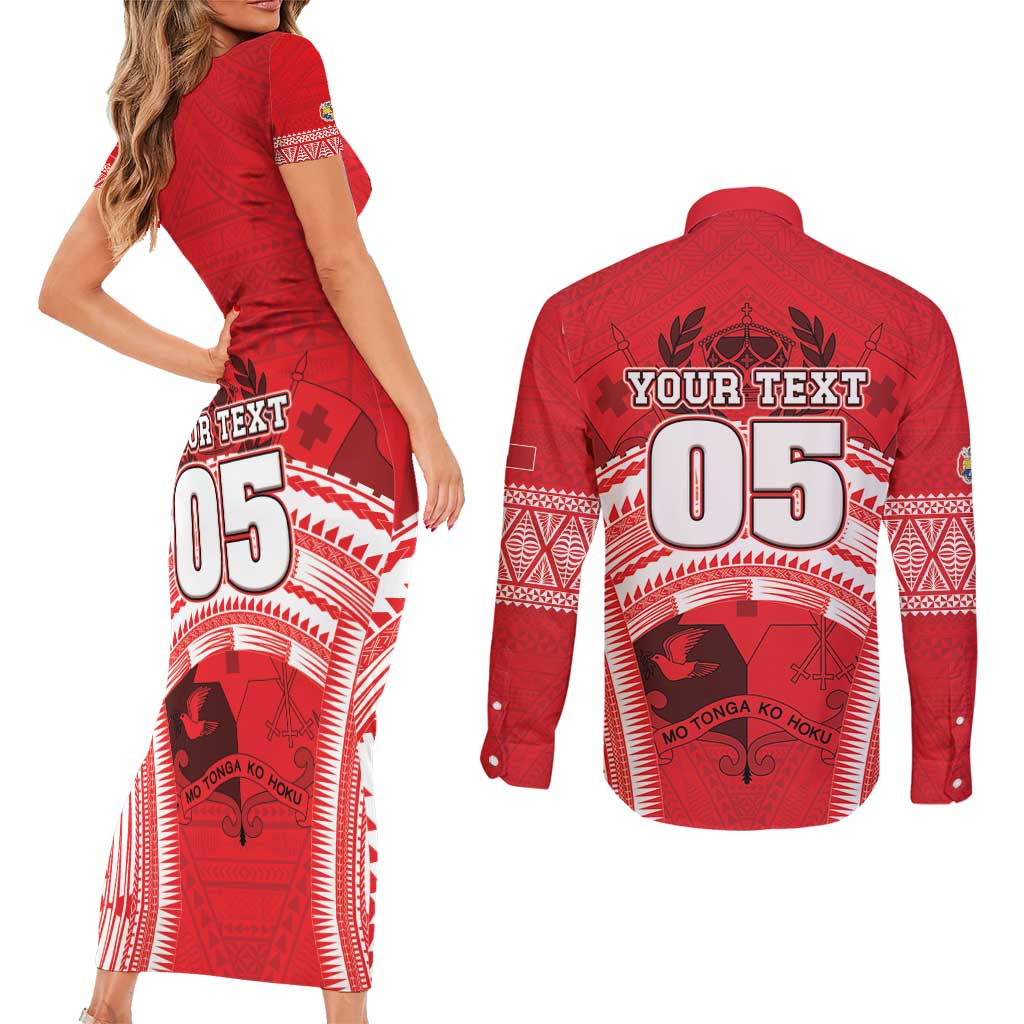 Custom Tonga Rugby Mate Ma'a Couples Matching Short Sleeve Bodycon Dress and Long Sleeve Button Shirt Tongan Pride Unique Style - Polynesian Pride