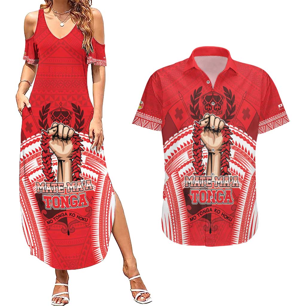 Custom Tonga Rugby Mate Ma'a Couples Matching Summer Maxi Dress and Hawaiian Shirt Tongan Pride Unique Style - Polynesian Pride