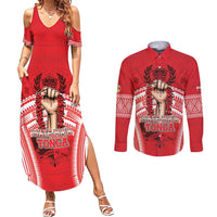 Custom Tonga Rugby Mate Ma'a Couples Matching Summer Maxi Dress and Long Sleeve Button Shirt Tongan Pride Unique Style - Polynesian Pride